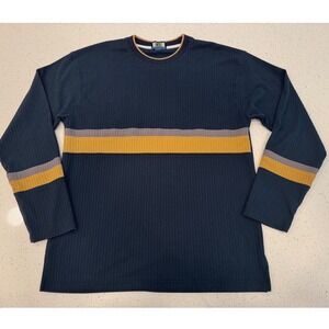 NSI Ribbed Stripe Shirt Mens XL Navy Blue Excellent Vintage Streetwear Casual